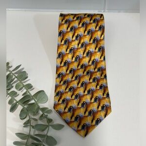 Ermenegildo Zegna Neck Italy Tie Yellow And Gray With Geometric Figure 100%Silk